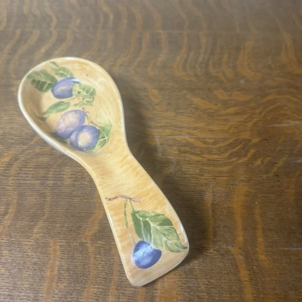 Jay Import Company Hand Painted Ceramic Spoon Rest Plums Fruit Kitchen Decor